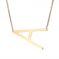 Fashion Women Gold Stainless Steel Alphabet Initial Letter Pendant Chain Necklace A-Z F