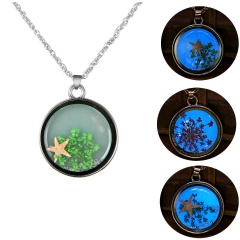 Fashion Glass Dried Flower Starfish Luminous Silver Alloy With Glass Necklace Sky Blue