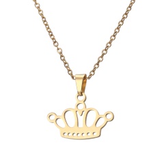 Gold Stainless Steel Necklace Earring Set Crown