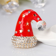Gold Tone Clear crystal Rhinestone Beautiful Christmas Cap Brooches and Pins Gift hat