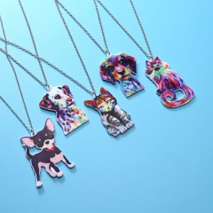 Cute Printing Flower Animal Cat Dog Horse Sun Moon Pendant Necklace Gift New Chihuahua
