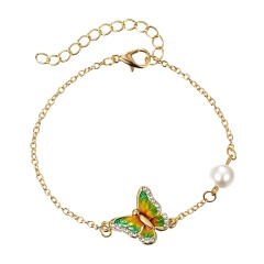3 Color Crystal Butterfly and Flower Charm Bracelet Romantic Butterfly Design Golden Plated Wedding Bracelet Girl's Accessory Green
