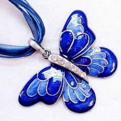 Rhinestone Crystal Butterfly Animals Pendant Necklace Long Sweater Chain Blue
