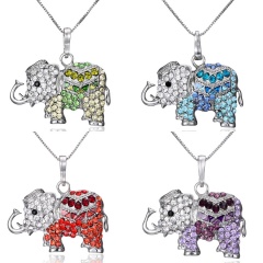 Fashion Silver Plated Crystal Elephant Pendant Necklace Alloy Jewelry Red