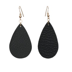 1 Pair Drop Shape Artificial Leather Earrings Black