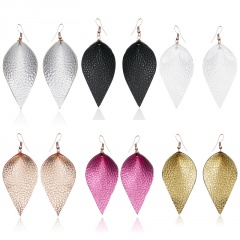 1 Pair Leaf Shape Simulation Leather Drop Earrings Jewelry Silver