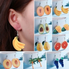 Fruit Earrings Food Dangle Drop Earrings For Women Girl Acrylic Peach Earring Grape Coconut Tree Orange Mango Cantaloupe Jewelry Peach