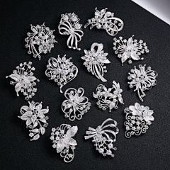 Factory Direct Sale Crystal Imitation Pearl Fashion Flower Leaf Plant Brooch Pins for Women in Assorted Designs Flower 9