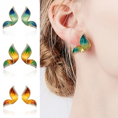 1 Pair Fashion Butterfly Wings Painted Oil Earrings Green