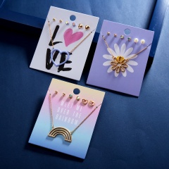 Stainless Steel Love Heart Flower Earrings Necklace Women Wedding Jewelry Set Flower