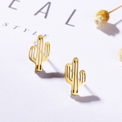 Cute Plant Cactus Stainless Steel Stud Earrings for Girl Jewelry Gold
