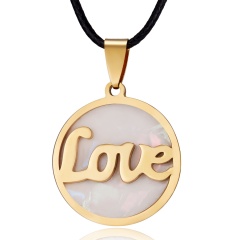 Fashion Gold Stainless Steel Shell Leather Pendant Necklace Women Jewelry Gift Guitar