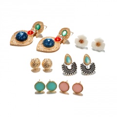 6 Pairs/set Geometric Flower Heart Earrings Crystal Tassel Pearl Drop Dangle Earrings Gift Flower