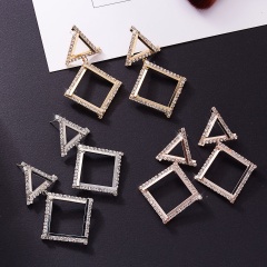 Trendy Geometric Square Triangle Crystal Drop Dangle Earrings silver