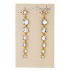 Shiny Crystal Stud Earrings Long Chain Star Dangle Earrings Pearl