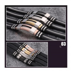 Punk Style Stainless Steel Silicone Black Bracelet Men WristBand  New Design Men Bracelet Simple Rubber Male Jewelry Silver