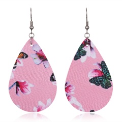 Lightweight Soft Teardrop Leather Earrings Boho PU Leather Drop Dangle Earrings Pink