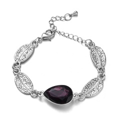 Inlay Crystal Bead Silver Bracelet Purple
