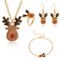 Christmas Jewelry Necklace Earrings Ring Bracelet Set Christmas deer head