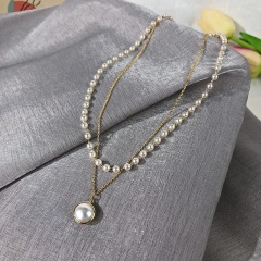 Double pearl clavicle chain choker chain Silver
