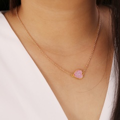 Fashion Heart Resin Frosted Pendant Necklace Gold Chain Clavicle Choker Collar Pink