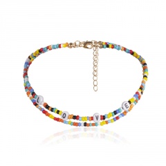 Multilayer Rice Beads LOVE Letter Short Necklaces Multicolor