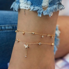Snake-shaped metal chain anklet set Butterfly heart 2pcs/set