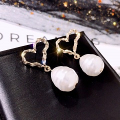 925 Silver Needle Hollow Love Imitation Pearl Pendant Stud Earrings (size 4cm) gold