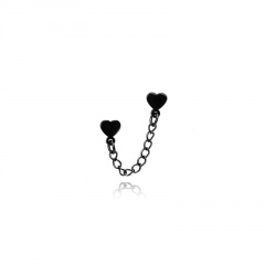 Love stainless steel chain double stud earrings (chain length 2.4cm) black