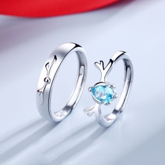 2pcs/set Cubic Zirconia Fawn Couple Open Ring Set B