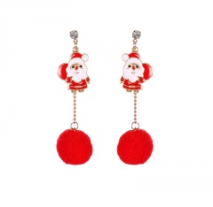 Santa Claus hair ball dripping oil and diamond long tassel earrings (material: alloy/size: about 6cm in length) Santa Claus