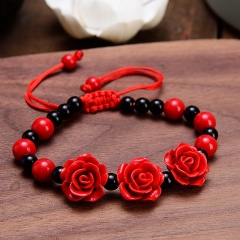 Chinese Red Lucky Bead Bracelet Adjustable Rose