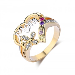 Inlay Rhinestone Heart MOM Gold Rings #7