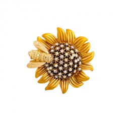 Inlaid Rhinestone Sunflower Bee Brooch Yellow