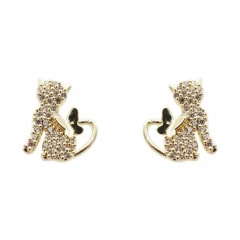 S925 Needle Inlaid Rhinestone Earring 2*2cm Gold