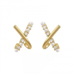 Inlaid Rhinestone Gold Earring White